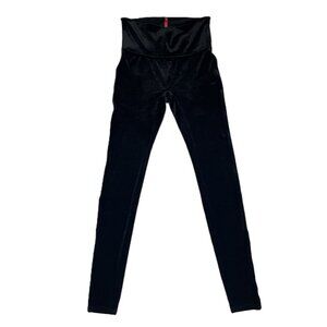 Spanx Velvet Leggings Women's Size Medium Black Stretch Velour Soft Slimming